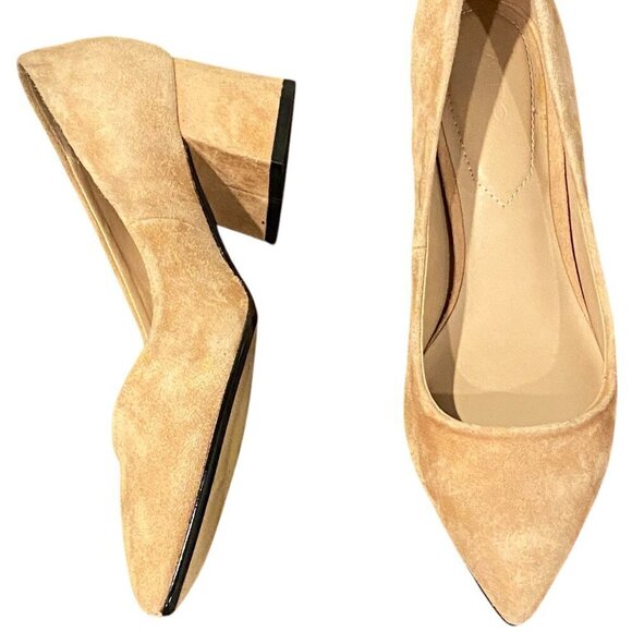 Aldo Hillers Suede 2" Block Heel Pointed Toe Pump Sz 7.5 Tan/Nude/Beige 320F - Picture 4 of 8